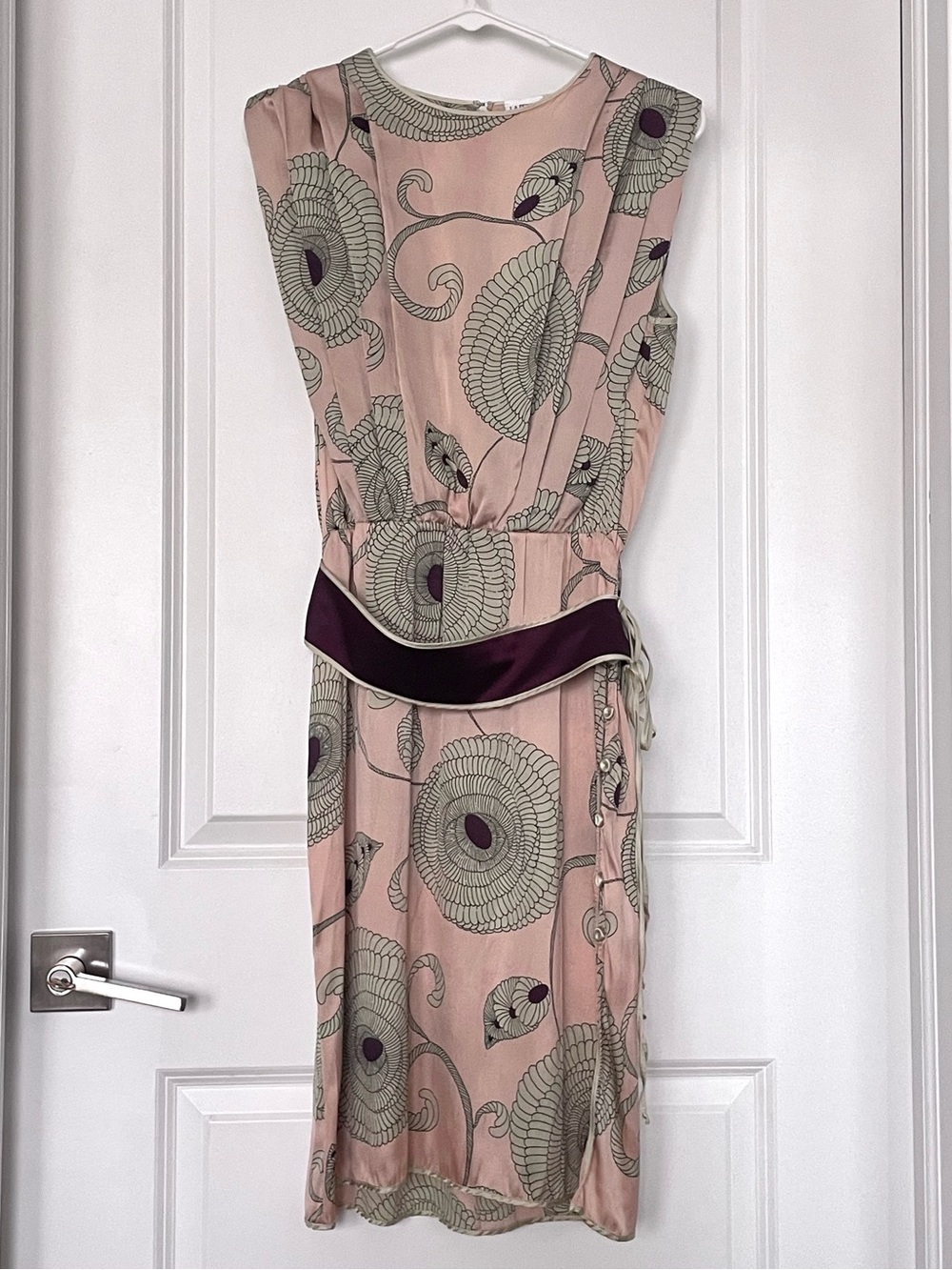 Vintage LA PERLA Main Line Silk Dress Medallion Floral Print Dusty Rose Purple - Picture 11 of 13